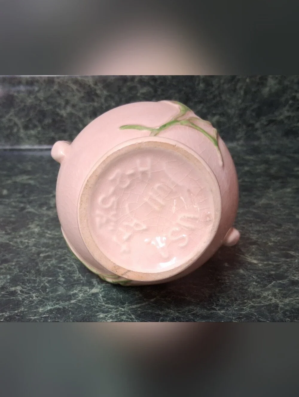 Vintage Ca. 1947-48 Hull Art Pottery Vase Glossy Pink, Blue Magnolia H-2-5-1/2